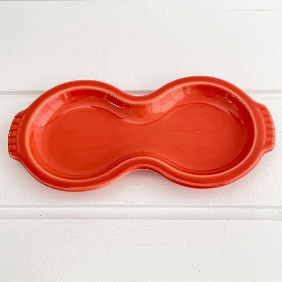 Fiesta Fiestaware Persimmon Figure 8 Tray With Turquoise Cream & Sugar Bowls - Picture 3 of 9